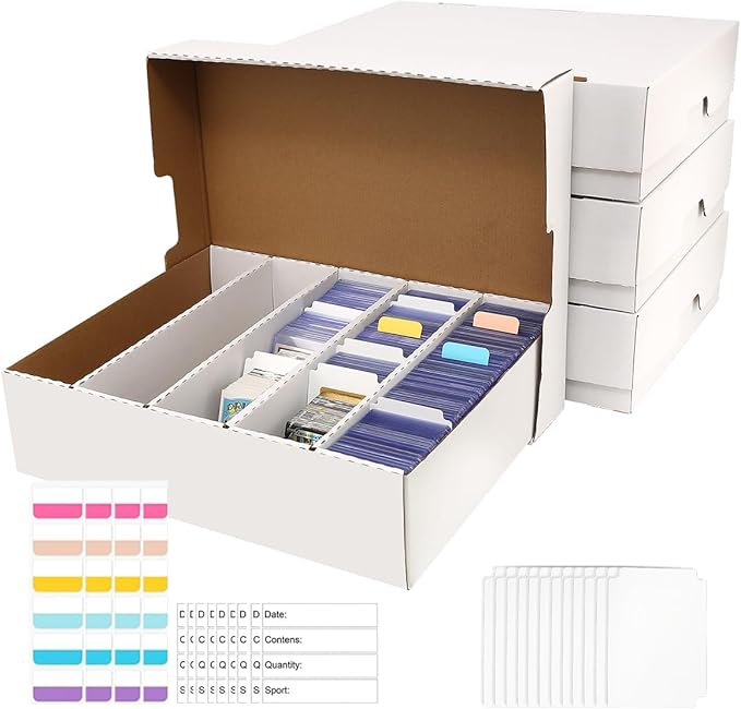 Sports Card Box 5 Row 3200 Count,Cardboard Card Storage Box with Divider Bulk Card Storage Baseball Card Boxe,Sports Cards Storage Box for Card Game Storage Box for PKMN/TCG/Magic/Mtg(4Pack) by BIU-BOOM