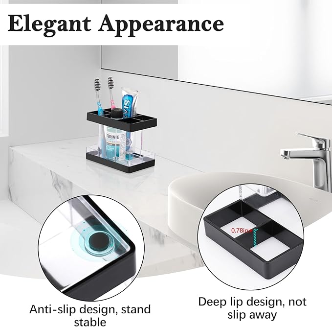 Toothbrush Holders for Bathrooms Countertop Organizer - Electric Toothbrush Holder Set, 5 Slots Toothbrush and Toothpaste Holder, Makeup Brush Storage Caddy for Family Kids (Black) - Image 7