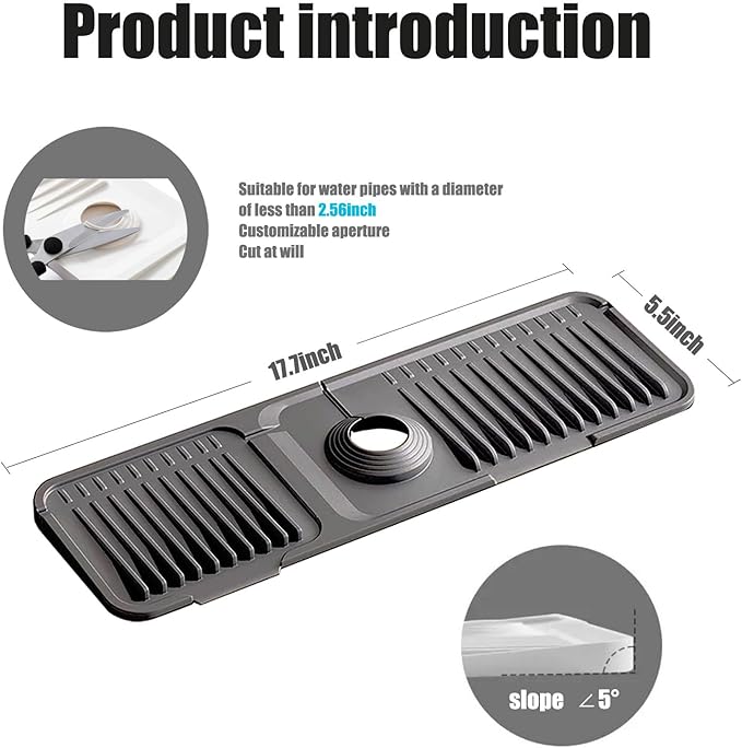 STARGAZ Silicone Faucet Mat For Kitchen Sink,Sink Back Splash Guard, Faucet Draining Mat,Kitchen Sink Rubber Mat,Bathroom Sink Sink Mat,Soap Dish,Silicone Sink Protector(17.7”×5.5”) - Image 3