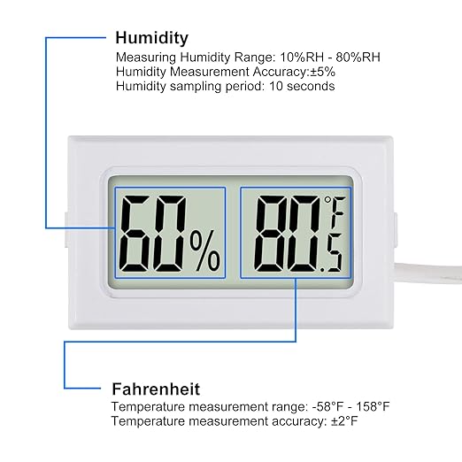 3Pcs Mini Digital Thermometer Hygrometer with Probe Electronic Temperature Humidity Gauge Meters Indoor LCD Display Fahrenheit for Humidors,Greenhouse,Garden,Incubator Reptile Terrarium - Image 4