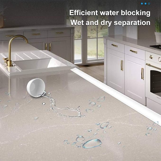 118 Inch Water Guard for Kitchen Sink，Silicone Rubber Kitchen Splash Guard, Corner Water Retaining Dam Strip for Countertop,Shower, Bathroom，Self Adhesive Caulk Seal Strip Edge Trim (Transparent) - Image 8