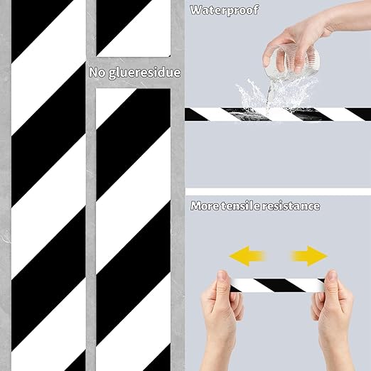 Hazard Tape - 2 Inch x 108 Feet Black & White Ultra-Adhesive Safety Stripe Tape for Marking Floor, Walls - Image 5