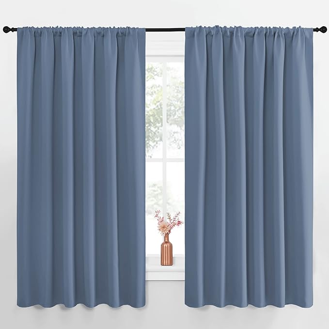 NICETOWN Blackout Curtains for Bedroom, Blackout Curtain Panels, Window Treatment Energy Saving Thermal Insulated Solid Rod Pocket Blackout Drapes/Draperies (Stone Blue, 1 Pair, 70 by 63-inch) by NICETOWN