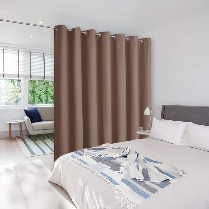 NICETOWN Wall Dividers for Rooms, Large Room Divider Curtain Screen Partition, Function Thermal Blackout Patio Door Curtain Panel, Sliding Door Insulated Curtain, Cappuccino, 12.5ft Wide x 7ft Long by NICETOWN