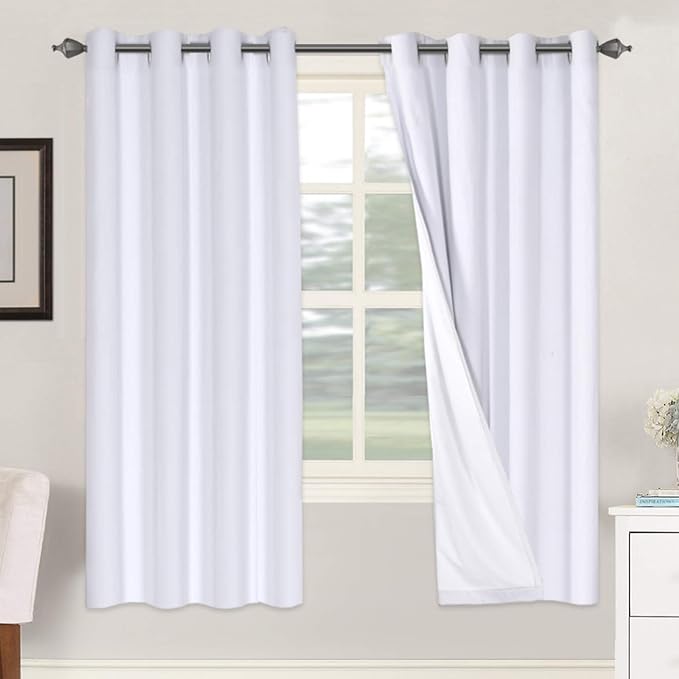 H.VERSAILTEX Linen Blackout Curtains 72 Inches Long 100% Blackout Thermal Insulated Textured Linen Look Curtain Draperies Anti-Rust Grommet, Energy Saving with White Liner, 2 Panels, Bright White by HVERSAILTEX