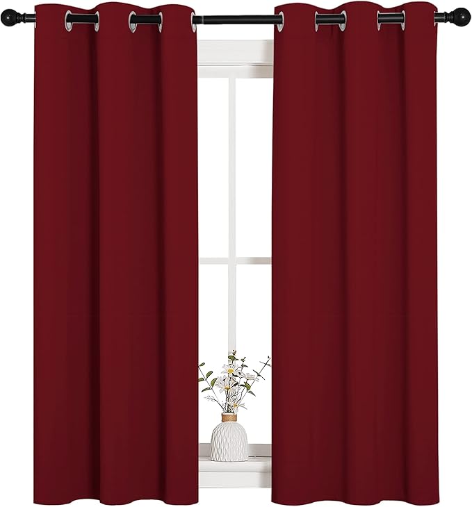 NICETOWN Christmas Burgundy Bedroom Curtains Blackout Draperies, Decorations Thermal Insulated Solid Grommet Top Blackout Drapes for Cafe (One Pair, 34 x 54-inch) by NICETOWN