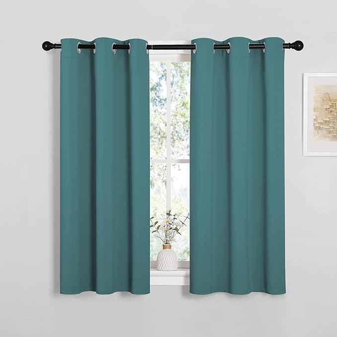 NICETOWN Bedroom Curtain Panels Blackout Draperies, Thermal Insulated Solid Grommet Blackout Curtains/Drapes (Sea Teal, 1 Pair, 34 by 45-inch) by NICETOWN