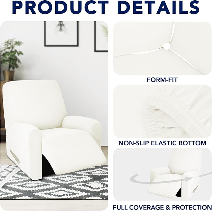PureFit 100% Dual Waterproof Couch Cover Slipcovers for Couches and Sofas - Stretch Non Slip Fleece Sofa Covers Washable, Leakproof Furniture Protector for Kids, Pets, Dog (Recliner, Beige) - Image 4