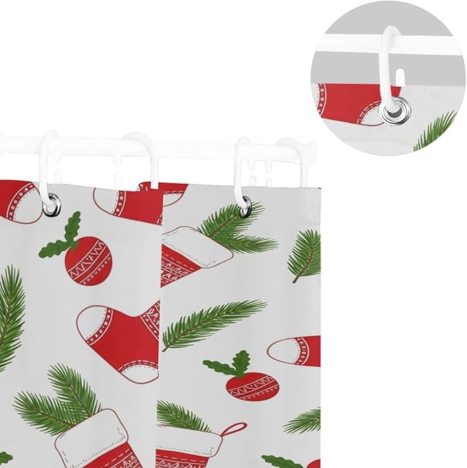 Christmas Stocking White Shower Curtain Liner 72×72 inch for Bathroom Curtain Anti Mold Shower Curtain with Hooks Shower Accessories - Image 5