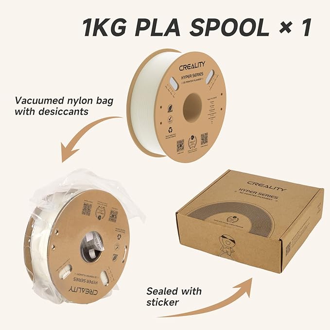 Official CREALITY Hyper PLA Filament 1.75mm, High Speed PLA 30-600mm/s 3D Printer Filament, Dimensional Accuracy +/-0.02mm, Fit Most FDM 3D Printers，1KG(2.2lbs) Spool White - Image 7