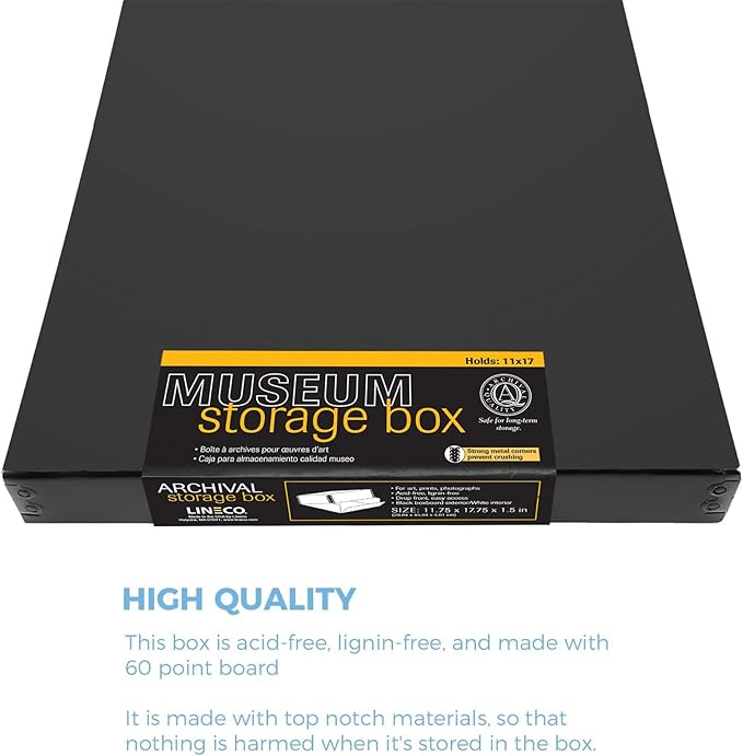 Lineco Museum Archival Storage Box, 11.75x17.75x1.5 in. Drop Front Design. Acid-Free with Metal Edge. Organize Photos, Pictures, Prints, Documents, Crafts, DIY. Black, 2 Pack - Image 5