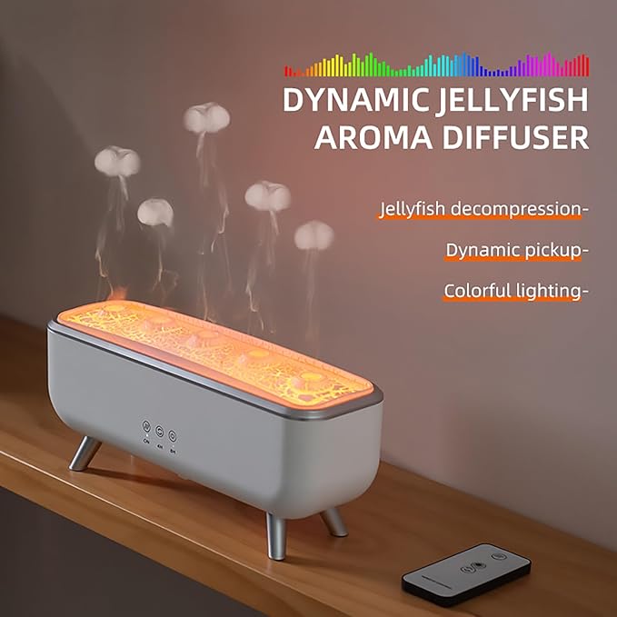 Jellyfish Oil Diffuser Humidifier,7-Color Gradient LED Lights,300ML Dynamic Sound Pickup Ultrasonic,Home Aromatherapy Diffusers,Remote Control Humidifier for Bedroom & Office - Image 2