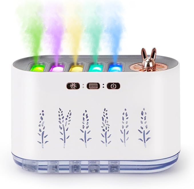 5 Nozzle Music Sync Humidifier Diffuser, RGB LED Light Show with 22 Colors & Voice Activated Mode, 700ml Cool Mist Aroma Essential Oil Diffuser for Home, Bedroom, Office, Yoga (White) (White) by GOUTOOL