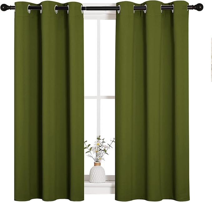 NICETOWN Christmas Bedroom Curtain Panels Blackout Draperies, Holiday Christmas Decor Thermal Insulated Solid Grommet Blackout Curtains/Drapes (One Pair, 34 by 45-inch, Olive Green) by NICETOWN