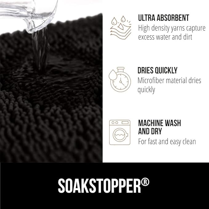 GORILLA GRIP SOAKSTOPPER Dog Door Mat, 48x30 Machine Washable Rug Absorbent Doormat Captures Moisture Mud Dirt, Quick Dry Soft Chenille Entryway Rugs Indoor Entrance Mats for Dog Paws, Black - Image 5