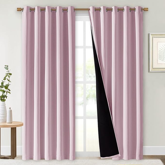 NICETOWN 100% Blackout Window Curtain Panels, Baby Pink, 2 PCs, 62" Wide Each Panel, Cold and Full Light Blocking Drapes with Black Liner for Nursery, 84 inches Drop Thermal Insulated Draperies by NICETOWN