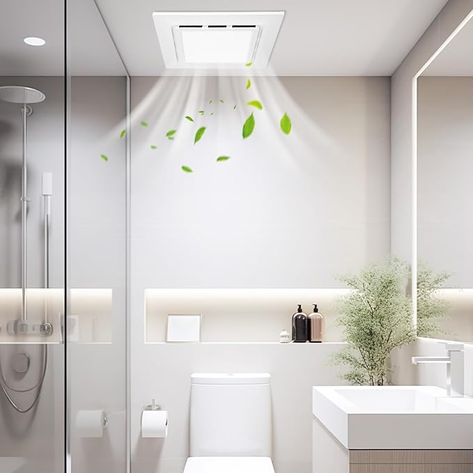11.8" Panel Bathroom Exhaust Fan with Light, Bathroom Ventilation Fan with 12W 6500K LED Light, 140 CFM 1.0 Sones Low Noise, 4 Inch Duct Quiet Square Fan for Home Bath Restroom Hotel Office - Image 8