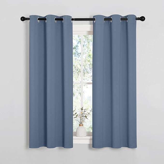 NICETOWN Kitchen Curtains with Grommet Top, Privacy & Room Darkening Thermal Insulated Draperies for Boys Bedroom, Nursery (Stone Blue, 34" Wide by 54" Long, Set of 2) by NICETOWN