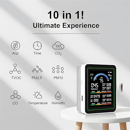 10 in 1 Smart Air Quality Monitor Indoor,Carbon Monoxide Detectors,Co2 Detector,Professional Air Quality Test Kit with CO2 | CO | TVOC | HCHO | Temp | AQI | PM2.5 | PM0.3 | PM10 - Image 5