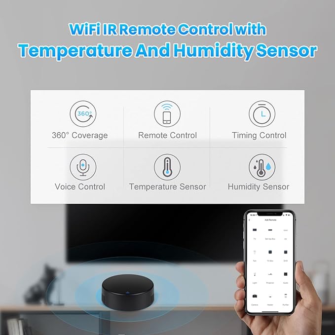 Smart IR Remote Control: Universal WiFi Infrared Remote Control with Temperature Humidity Sensor, App&Voice Control, 3in1 WiFi Thermometer Hygrometer, Compatible with Alexa, Google Assistant - Image 2