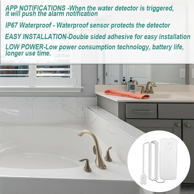 3PCS WiFi Water Leak Detector Kit, 80dB Water Sensor Alarm, Sump Pump Leakage Alarm, TUYA APP Free Remote Monitoring for Water Leakage, SMS and Phone Notification Can Be Enabled, AAA Battery Powered - Image 2