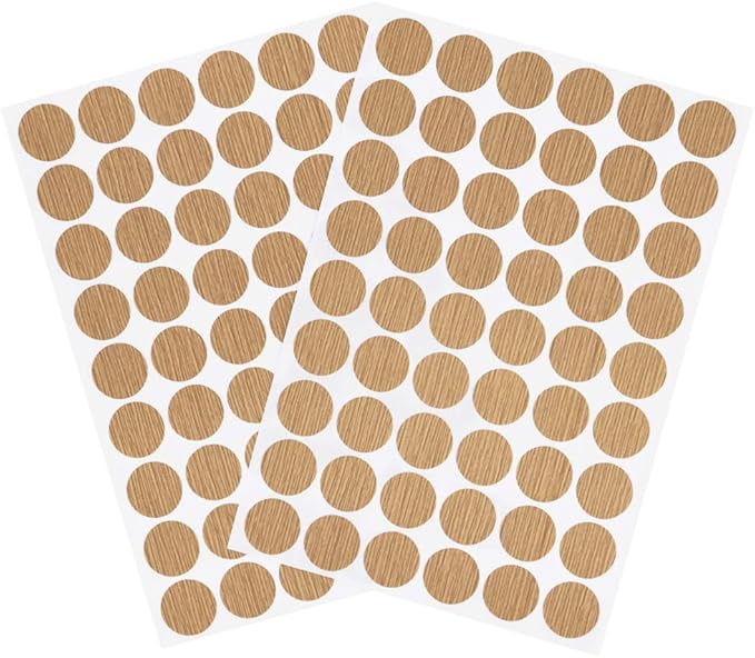 Self-Adhesive Screw Hole Stickers PVC Cover Caps Dustproof for Wooden Furniture Cabinet 21mm 2 Sheets/108 Pcs Maple by VictorsHome
