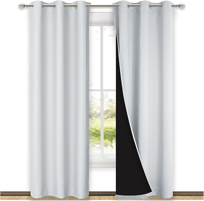 NICETOWN Blackout Curtains 80 inches Long, 2 Pieces, 42" Wide Each Panel, Greyish White, Full Light Blocking Drapes with Black Liner for Nursery, Thermal Insulated Draperies for Hall, Villa by NICETOWN