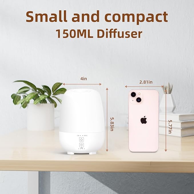 150ML Rechargeable Battery Operated Essential Oil Diffuser,7-Hour Runtime with 7 LED Color Changing Lights Portable Cordless Aromatherapy Diffuser - Image 4