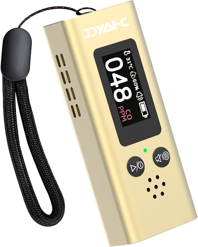 Portable Carbon Monoxide Detector for Travel, 3-in-1 CO Detector with Temperature & Humidity Sensor, Dual Audible & Visual Alarm Camping, RV and Hotel for Safety (Gold) by Unknown