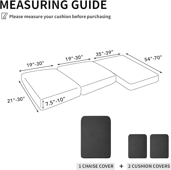 Easy-Going Stretch 3 Pieces Couch Cushion Covers for Sectional Sofa Left/Right L Shape Chaise Lounge Sofa Seat slipcover Anti-Slip Sofa Cover Soft (2 Seater + 1 Chaise, Dark Gray) - Image 2
