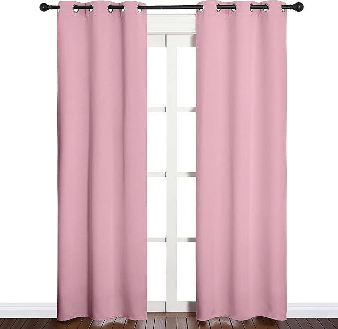 NICETOWN Window Curtain Panels, Thermal Insulated Solid Grommet Blackout Draperies/Drapes for Basement (Crystal Pink, 1 Pair, 34 by 84-inch) - Image 2