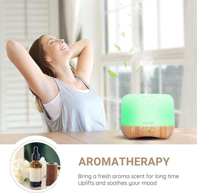 Aromatherapy Essential Oil Diffuser for Room: Colorful Aroma Air Humidifier with Adjustable Cool Mist Mode, Waterless Auto Off Ultrasonic Diffusers for Large Small Room Home Office 500ML - Image 3
