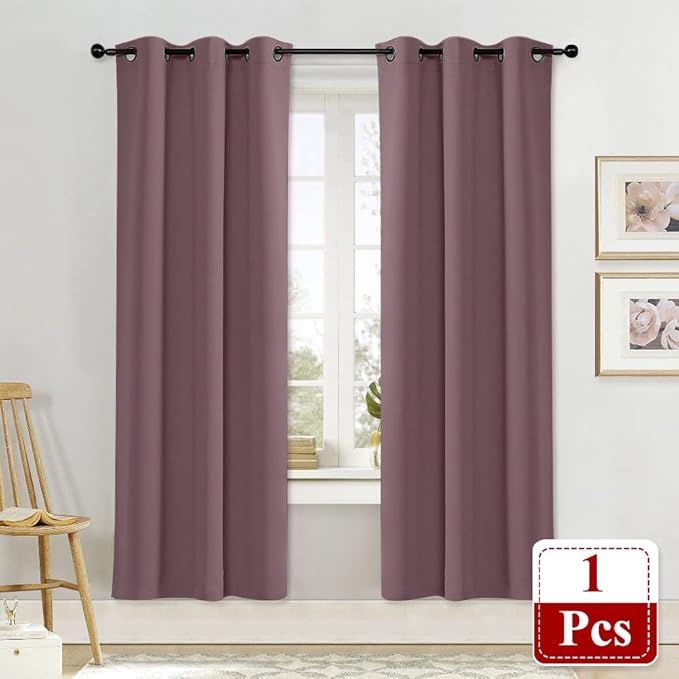 NICETOWN Kitchen Blackout Window Curtain Panel, Dry Rose, 1 Panel, 42 by 72 inches Long, Home Fashion Thermal Insulated Solid Grommet Room Darkening Drape for Apartment - Image 2