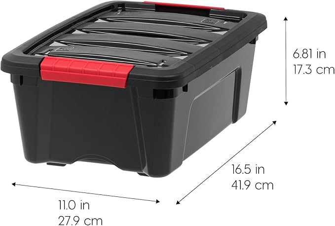 IRIS USA 13 QT Plastic Storage Box with Lid and Latches - 6 Pack - BPA-Free, Garage Organizing Solution, Durable Nestable Stackable Containers, Secure Pull Handle - Black - Image 2