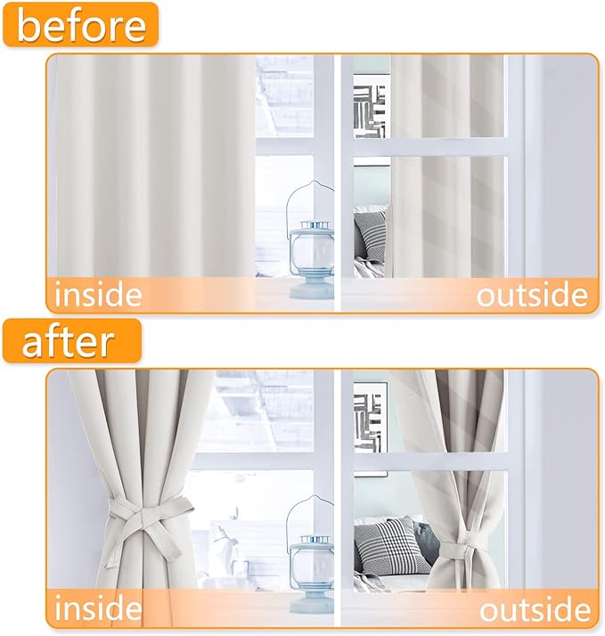 Hiasan Blackout Curtains for Bedroom, 52 x 96 Inches Long - Thermal Insulated & Light Blocking Window Curtains for Living Room/Kids Room, 2 Drape Panels Sewn with Tiebacks, Ivory - Image 5