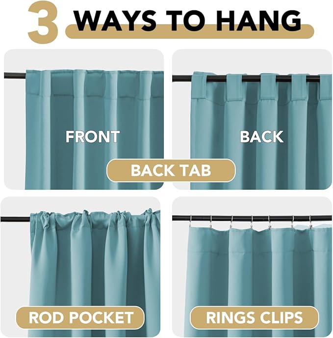 H.VERSAILTEX Blackout Curtains Thermal Insulated Window Treatment Panels Room Darkening Blackout Drapes for Living Room Back Tab/Rod Pocket Bedroom Draperies, 52 x 45 Inch, Aqua, 2 Panels - Image 4