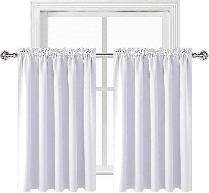 DWCN White Room Darkening Curtains for Kitchen/Bedroom, 60 x 36 inches Long - Energy Saving Window Drapes for Nursery with Rod Pocket, Set of 2 Panels - Image 9