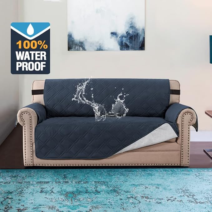 H.VERSAILTEX 100% Waterproof Sofa Slipcover Washable Loveseat Cover for 2 Cushion Cover Non-Slip Furniture Protector with Puppy Paw Silicone Backing Couch Cover for Pets Dogs (Loveseat, Navy) - Image 2