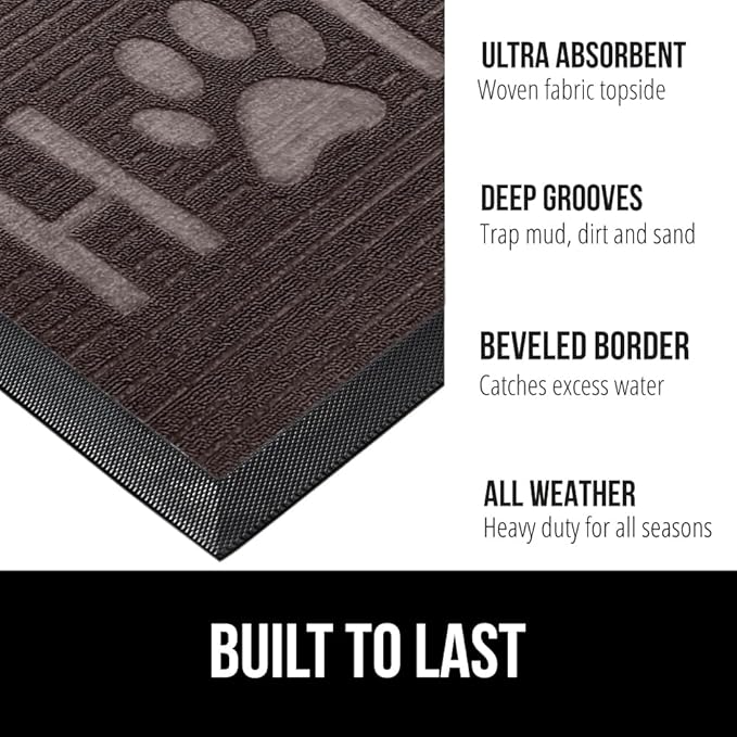 GORILLA GRIP 100% Waterproof All-Season WeatherMax Doormat 35x23, US Designed Natural Rubber, Stain and Fade Resistant, Low Profile Indoor Outdoor Door Mats, Easy Clean Patio Mat, Espresso Home Paw - Image 2
