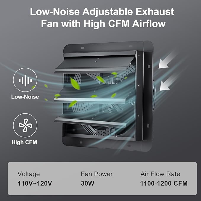 GROWNEER Solar Powered Exhaust Fan, 30W Solar Panel+12" High Speed Solar Powered Fans with Power Adapter, Waterproof Solar Fan with Bracket for Shed, Chicken Coop, Greenhouse, Attic - Image 3