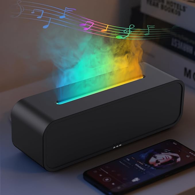 Essential Oil Diffuser, Flame Fire Oil Diffuser, 250ml Cool Mist Aromatherapy Humidifier, Scent Aroma Diffuser with 7 Colors Light, Remote Control, Timer & Auto-Off for Home Room (Black) by Yaledi