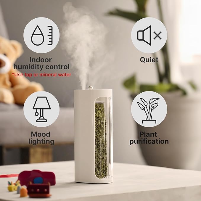 Moss Air – Living Moss Terrarium Humidifier | Soothing Mist Fountain & Ambient Light | Zen Desk Decor, Aesthetic Room Decor | Portable & Whisper-Quiet - Image 5