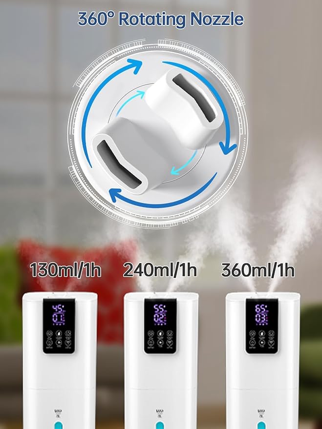8L Smart Humidifiers for Bedroom Large Room, 2.1Gal Cool Mist Top Fill Diffuser Ambient Light, App & Remote Control, 3 Mist Modes, Quiet Humidifier for Home Office Plant (White) - Image 6