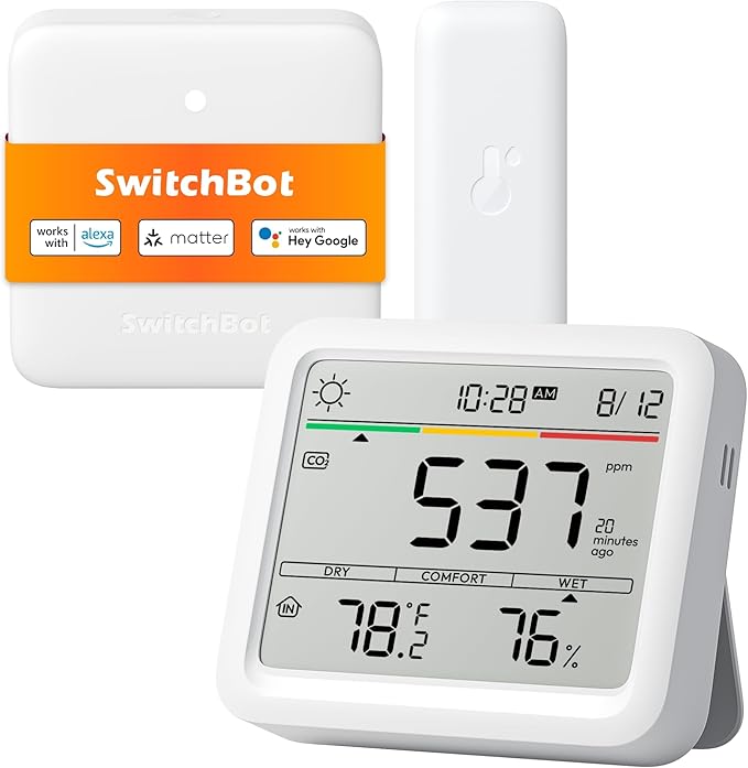 Air Quality Monitor Indoor 5-in-1 Meter Pro CO2 Detector, CO2 Monitor with APP, Large Display, Bluetooth Air Quality Tester for Home, Office,Car by SwitchBot