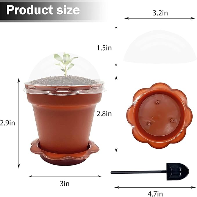 30 Pack Cupcake Plant Nursery Pots with Humidity Dome- Small Plastic Flower Pots with Saucers and Shovel for Indoor Outdoor Seedling Succulent Vegetable - Image 3