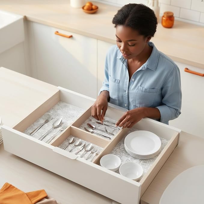 Coavas Extra Grip Thickened Shelf and Drawer Liner - Non-Adhesive Non-Slip Waterproof Mats for Kitchen Cabinets, Drawers, Shelves, Dresser & Cupboard, Easy Cut DIY (White, 24IN X 20 FT) - Image 5