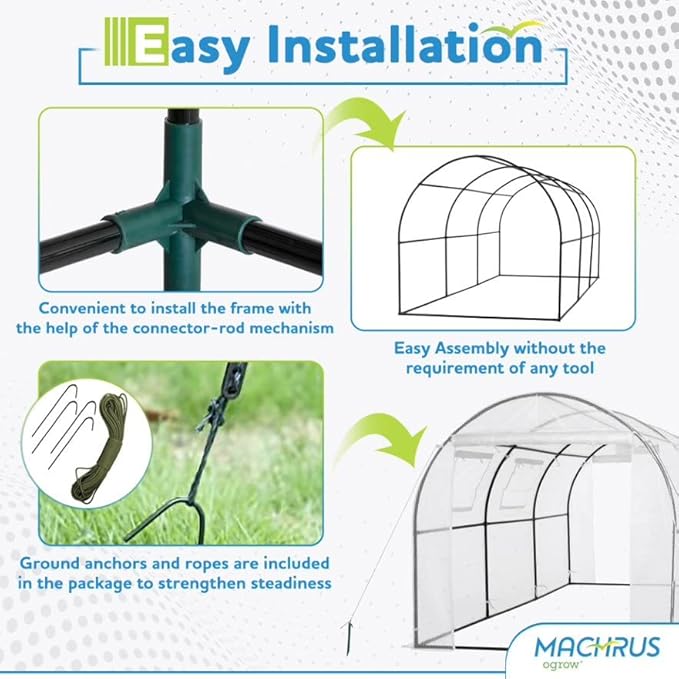 Machrus Ogrow Deluxe Walk-in Tunnel Greenhouse with White Cover - Image 5