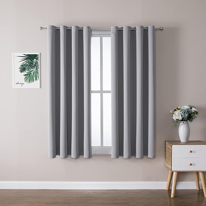 ChrisDowa Grommet Blackout Curtains for Bedroom and Living Room - 2 Panels Set Thermal Insulated Room Darkening Curtains (Light Grey, 52W x 54L) by ChrisDowa