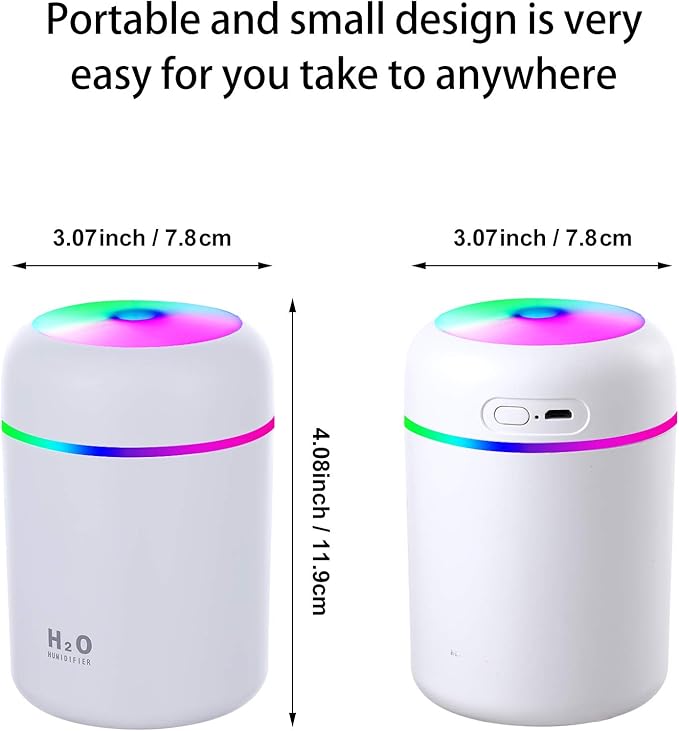 2 Pieces Cool Mist Portable Mini Humidifiers, 300 ml, Quiet USB Personal Desktop Humidifiers with 2 Mist Modes and Auto Shut Off for Bedroom Home (Pink, White) - Image 2