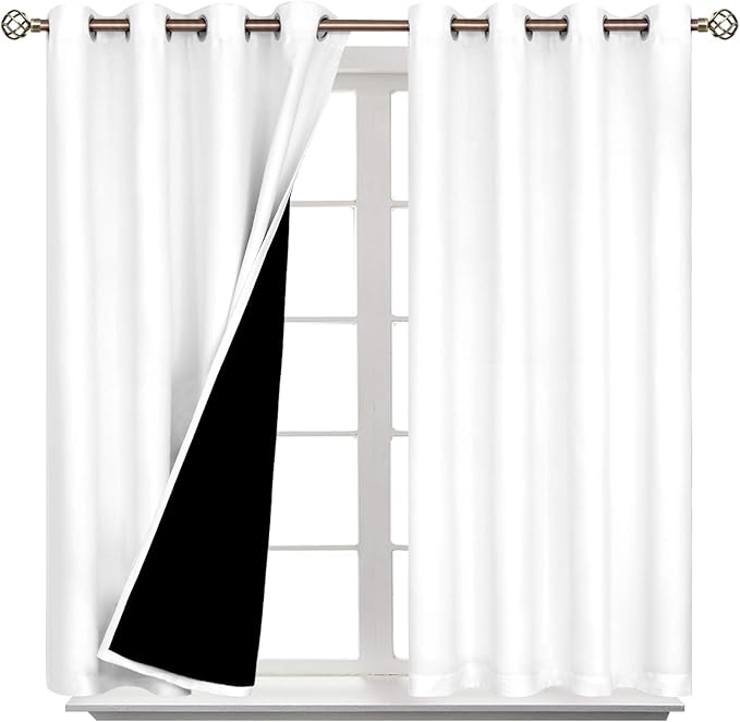 BGment Short 100% Blackout Curtains for Bedroom, Thermal Insulated Energy Efficiency Noise Reducing Grommet Curtains 45 Inch Length with Liner for Small Window 2 Panels Each 52 Inch Wide, Pure White - Image 8